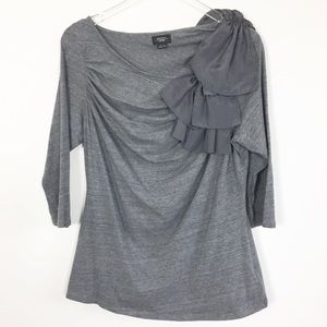 Anthropologie Deletta gray 3/4 sleeve bow top XL